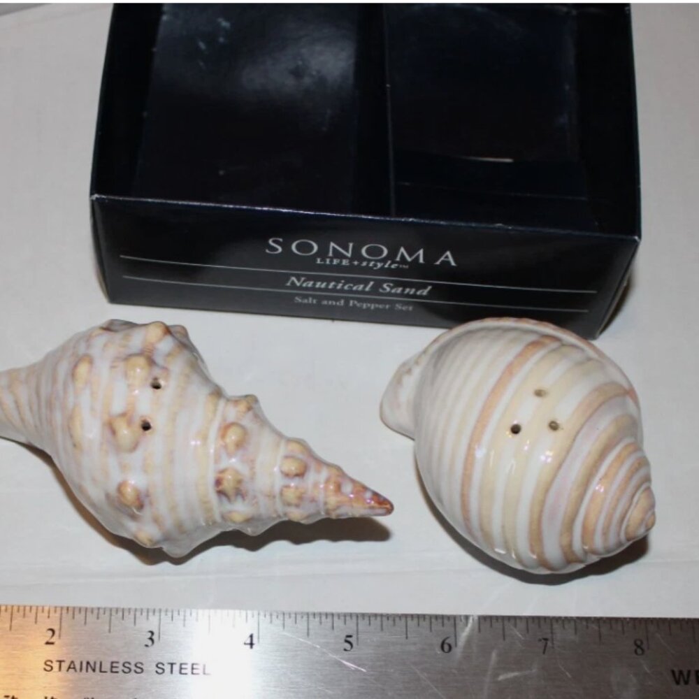 Seashell Salt and Pepper Set Beach House Ocean Decor Nautical Sand NIP Sea Shell